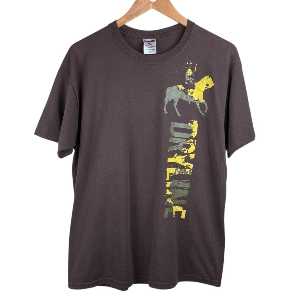 Mens Jerzees Brown Dryline Short Sleeve Casual Horse Graphic Tee Shirt
